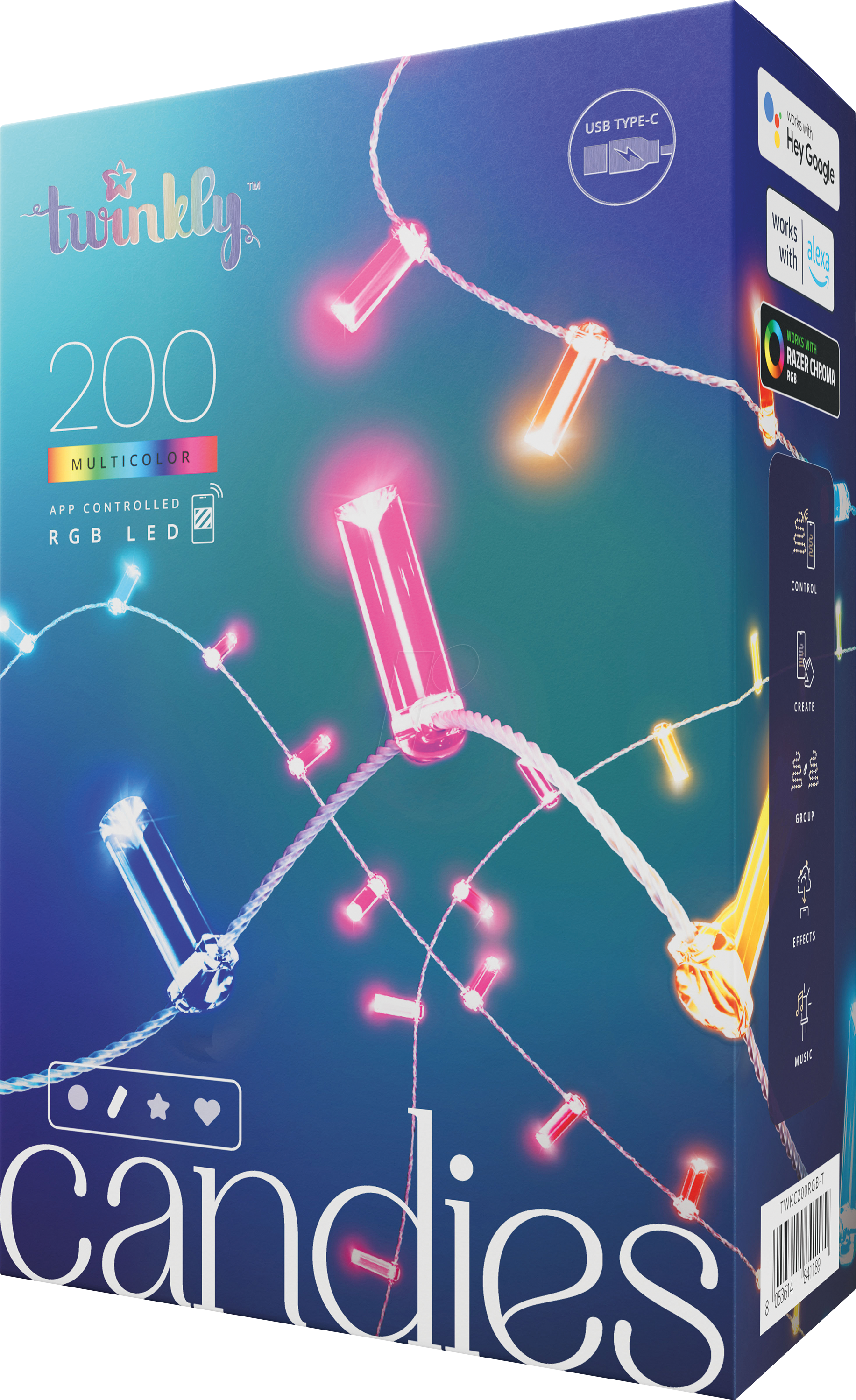 TWI1028ZZ - Smarte Lichterkette CANDIES CANDLES, 200 RGB LED, 12 m von TWINKLY
