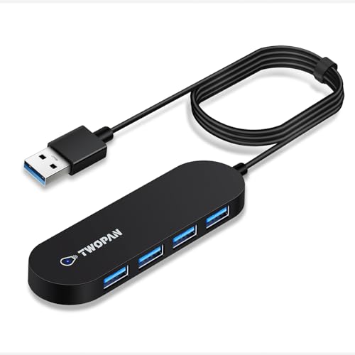 TWOPAN USB Hub Adapter, Ultra Slim 4 Port USB Hub 3.0 mit 1,2m langem Kabel, High Speed USB Slitter für Laptop, Desktop, iMac, MacBook, Surface Pro, Flash-Laufwerk, Maus, HDD, Konsole, Drucker von TWOPAN