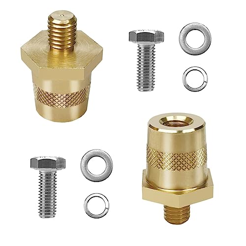 Batteriepoladapter M8 aus Massives Messing Batterieklemmen mit Edelstahlschrauben und Abstandshaltern Paar Positiv Negativ mit Außengewinde Auto Batterie Klemmensäule Batteriepoladapter für Lithium von TXErfolg