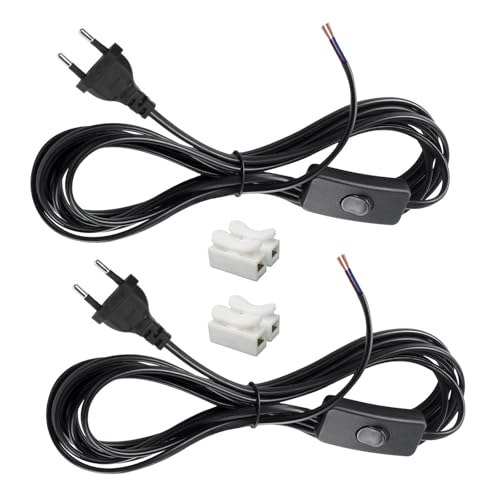 TXErfolg 2 Stück Euro Netzkabel mit Schalter Anschlusskabel mit Stecker, 3M Kabel mit Schalter und Stecker, 2 x 0,75 mm², 2 Adern Lampenkabel mit Schalter für Lampen, Tischlampen, Stehlampen(Schwarz) TXErfolg 2 Stück Euro Netzkabel mit Schalter Anschlusskabel mit Stecker, 3M Kabel mit Schalter und Stecker, 2 x 0,75 mm², 2 Adern Lampenkabel mit Schalter für Lampen, Tischlampen, Stehlampen(Schwarz) von TXErfolg