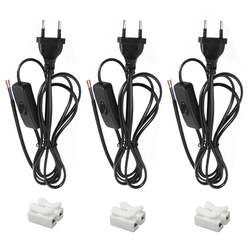 TXErfolg 3 Stück Euro Netzkabel mit Schalter Anschlusskabel mit Stecker 1.8m Kabel mit Schalter und Stecker,2 x 0,75 mm²,2 x Adern Lampenkabel mit Schalter für Lampen, Tischlampen, Stehlampen(Schwarz) TXErfolg 3 Stück Euro Netzkabel mit Schalter Anschlusskabel mit Stecker 1.8m Kabel mit Schalter und Stecker,2 x 0,75 mm²,2 x Adern Lampenkabel mit Schalter für Lampen, Tischlampen, Stehlampen(Schwarz) von TXErfolg
