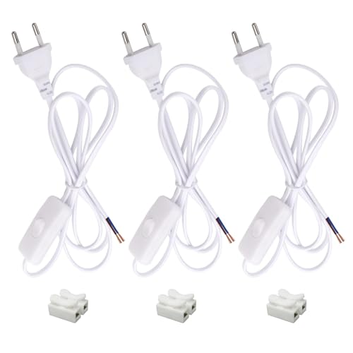 TXErfolg 3 Stück Kabel mit Schalter Anschlusskabel mit Stecker, 1.8m Lampenkabel mit Schalter und Stecker, 2 x 0,75 mm², 2 x Adern Stromkabel mit Stecker für Leuchten, Lampen, Stehlampen(Weiß) von TXErfolg