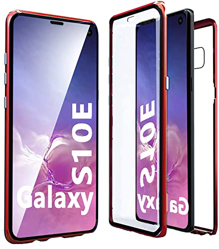 360 Grad Hülle Samsung Galaxy S10e Magnetische Handyhülle Beidseitige Hartglas Schutzfolie für Galaxy S10e Schutzhülle, Kameraschutz, Metallrahmen Stoßfest Bumper für Samsung S10e hülle - Rot von TXXO