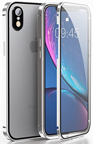 360 Grad Hülle für iPhone XR Handyhülle Ganzkörper Schutzhülle, Beidseitige Durchsichtige Gehärtetes Glas für iPhone XR Stoßfest Metallrahmen Flip Cover Bumper für iPhone XR 6,1 Zoll hülle - Silber von TXXO