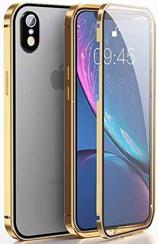 360 Grad Hülle für iPhone XR Handyhülle Ganzkörper Schutzhülle, Beidseitige Durchsichtige Gehärtetes Glas für iPhone XR Stoßfest Metallrahmen Flip Cover Bumper für iPhone XR 6,1 Zoll hülle - Gold von TXXO