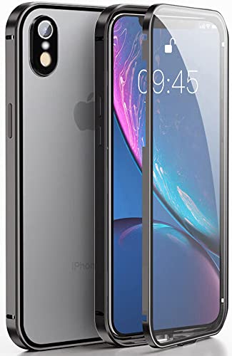 360 Grad Hülle für iPhone XR Handyhülle Ganzkörper Schutzhülle, Beidseitige Durchsichtige Gehärtetes Glas für iPhone XR Stoßfest Metallrahmen Flip Cover Bumper für iPhone XR 6,1 Zoll hülle - Schwarz von TXXO