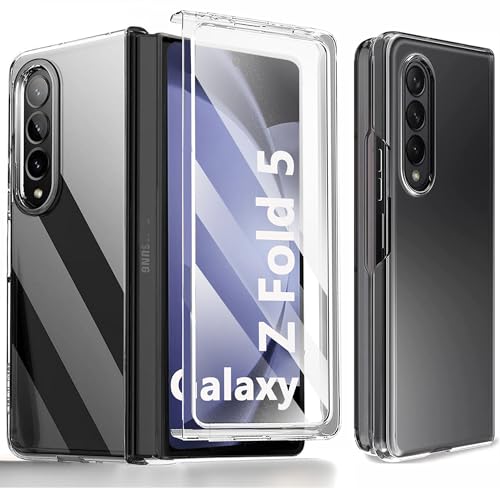 Crystal Clear für Galaxy Z Fold 5 hülle Ganzkörper Durchsichtig mit Displayschutz [Anti-Vergilbung] Stoßfest Hart PC Bumper Kratzfest Schutzhülle für Samsung Z Fold 5 5G Handyhülle klar, Transparent von TXXO