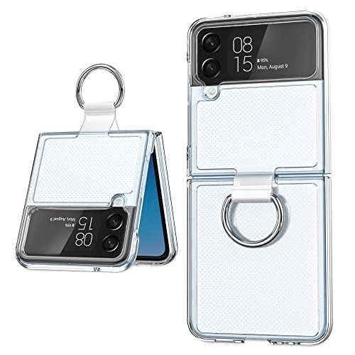 Crystal Clear mit Ring Hülle kompatibel mit Galaxy Z Flip 4 5G stoßfest hülle, Harte PC Bumper Handyhülle, Durchsichtig, Kratzfest, Clear Schutzhülle für Samsung Galaxy Z Flip 4 5G - Transparent von TXXO