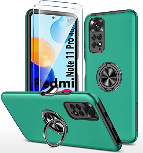 Für Xiaomi Redmi Note 11 Pro 5G/4G hülle Silikon Mit 360° Ring Ständer + Hartglas Schutzfolie *2, Hybrid Schutzhülle Militär Stoßfest Case, Für Redmi Note 11 Pro Handyhülle Kratzfest, Grün Für Xiaomi Redmi Note 11 Pro 5G/4G hülle Silikon Mit 360° Ring Ständer + Hartglas Schutzfolie *2, Hybrid Schutzhülle Militär Stoßfest Case, Für Redmi Note 11 Pro Handyhülle Kratzfest, Grün von TXXO