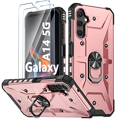 Handyhülle für Samsung Galaxy A14 5G hülle Silikon mit 2 Stück Gehärtetes Glas Schutzfolie für Galaxy A14 360 Metall Ring Ständer Hybrid Militär Stoßfest Schutzhülle für Samsung A14, Roségold Handyhülle für Samsung Galaxy A14 5G hülle Silikon mit 2 Stück Gehärtetes Glas Schutzfolie für Galaxy A14 360 Metall Ring Ständer Hybrid Militär Stoßfest Schutzhülle für Samsung A14, Roségold von TXXO