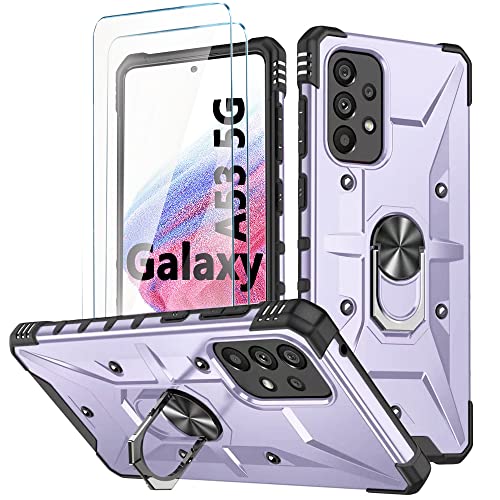 Handyhülle für Samsung Galaxy A53 5G hülle Silikon mit 2 Stück Hartglas Schutzfolie für Galaxy A53 360 Metall Ring Ständer Hybrid Militär Stoßfest Kratzfeste Schutzhülle für Samsung A53 - Lila von TXXO