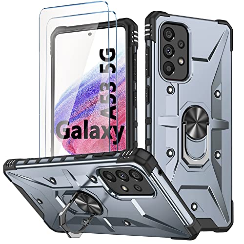 Handyhülle für Samsung Galaxy A53 5G hülle Silikon mit 2 Stück Hartglas Schutzfolie für Galaxy A53 360 Metall Ring Ständer Hybrid Militär Stoßfest Kratzfeste Schutzhülle für Samsung A53 - Grau von TXXO