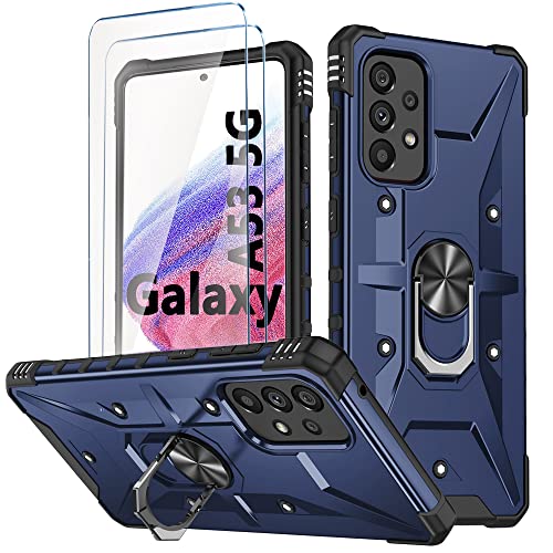Handyhülle für Samsung Galaxy A53 5G hülle Silikon mit 2 Stück Hartglas Schutzfolie für Galaxy A53 360 Metall Ring Ständer Hybrid Militär Stoßfest Kratzfeste Schutzhülle für Samsung A53 - Blau von TXXO