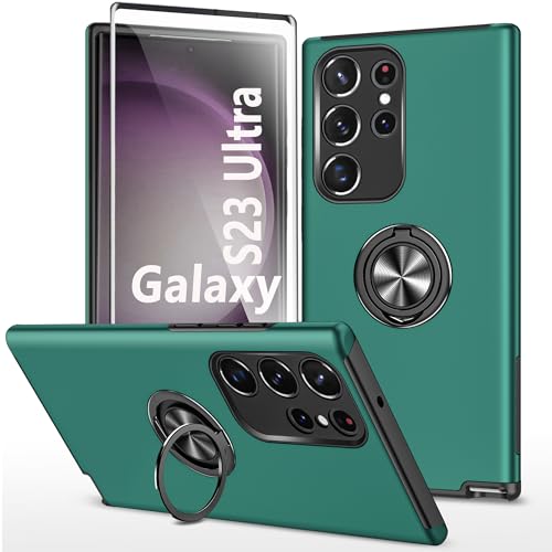 Handyhülle für Samsung Galaxy S23 Ultra 5G hülle mit Hartglas schutzfolie Stoßfest Schutzhülle mit Metall Ring Ständer Panzer Schutz Bumper Cover Silikon Case Für Samsung S23 Ultra hülle - Grün Handyhülle für Samsung Galaxy S23 Ultra 5G hülle mit Hartglas schutzfolie Stoßfest Schutzhülle mit Metall Ring Ständer Panzer Schutz Bumper Cover Silikon Case Für Samsung S23 Ultra hülle - Grün von TXXO