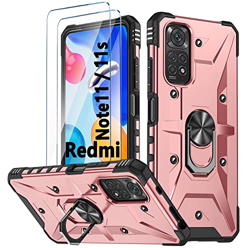 Handyhülle für Xiaomi Redmi Note 11/ Note 11S hülle Silikon mit 2 Stück Hartglas Schutzfolie 360 Metall Ring Ständer Hybrid Militär Stoßfest Kratzfeste Schutzhülle für Redmi Note 11 - Roségold Handyhülle für Xiaomi Redmi Note 11/ Note 11S hülle Silikon mit 2 Stück Hartglas Schutzfolie 360 Metall Ring Ständer Hybrid Militär Stoßfest Kratzfeste Schutzhülle für Redmi Note 11 - Roségold von TXXO