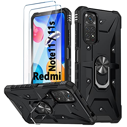 Handyhülle für Xiaomi Redmi Note 11/ Note 11S hülle Silikon mit 2 Stück Hartglas Schutzfolie 360 Metall Ring Ständer Hybrid Militär Stoßfest Kratzfeste Schutzhülle für Redmi Note 11 - Schwarz Handyhülle für Xiaomi Redmi Note 11/ Note 11S hülle Silikon mit 2 Stück Hartglas Schutzfolie 360 Metall Ring Ständer Hybrid Militär Stoßfest Kratzfeste Schutzhülle für Redmi Note 11 - Schwarz von TXXO