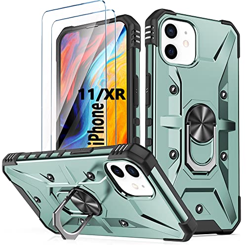 Handyhülle für iPhone 11 / iPhone XR hülle Silikon mit 2 Stück Hartglas Schutzfolie 360 Metall Ring Ständer Hybrid Militär Stoßfest Kratzfeste Schutzhülle für iPhone 11 6.1'' - Mitternachtsgrün Handyhülle für iPhone 11 / iPhone XR hülle Silikon mit 2 Stück Hartglas Schutzfolie 360 Metall Ring Ständer Hybrid Militär Stoßfest Kratzfeste Schutzhülle für iPhone 11 6.1'' - Mitternachtsgrün von TXXO