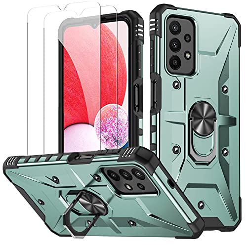 Hülle für Samsung Galaxy A13 4G / A13 5G / A04S /A23 / M13 Handyhülle Mit 2 Stück Schutzfolie +Metall Ring Ständer Case, Stoßfest Cover Silikon Schutzhülle, Für Samsung A13 / M23 5G, Mitternachtsgrün von TXXO