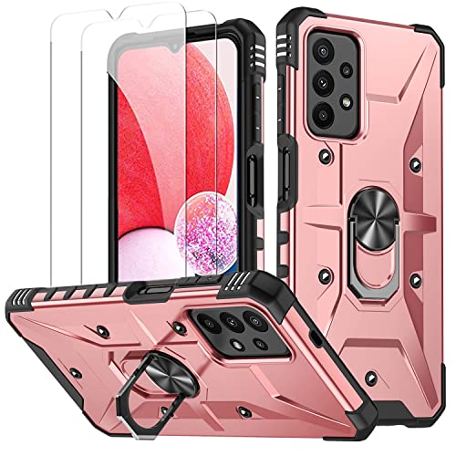 Hülle für Samsung Galaxy A13 4G / A13 5G / A04S /A23 / M13 Handyhülle mit 2 Stück Schutzfolie Metall Ring Ständer Schutzhülle, Stoßfest Bumper Cover Silikon Case für Samsung A13 / M23 5G - Roségold von TXXO