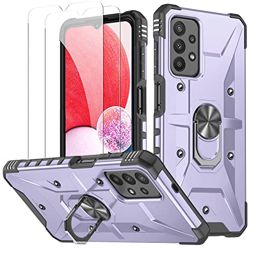 Hülle für Samsung Galaxy A13 5G / 4G / A04 / A04S / M13 Handyhülle mit 2 Gehärtetes Glas Schutzfolie 360 Metall Ring Ständer Schutzhülle, Stoßfest Bumper Silikon Case für Samsung A13 / A23 5G - Lila Hülle für Samsung Galaxy A13 5G / 4G / A04 / A04S / M13 Handyhülle mit 2 Gehärtetes Glas Schutzfolie 360 Metall Ring Ständer Schutzhülle, Stoßfest Bumper Silikon Case für Samsung A13 / A23 5G - Lila von TXXO