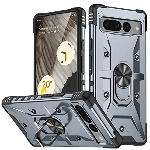 Silicone Case für Google Pixel 7 Pro Hülle, Dünne Handyhülle, Silikon Stoßfest Kratzfeste Case 360 Grad Cover Ring Magnet Schutzhülle, Für Pixel 7 Pro 6.7 Zoll hülle - Grau von TXXO