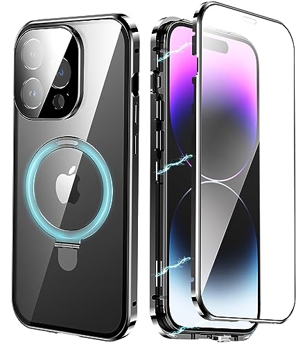 TXXO Magnetische 360 Grad Hülle für iPhone 14 Pro Max für MagSafe-Ständer Handyhülle Kameraschutz Durchsichtig Gehärtetes Glas Stoßfest Metal Bumper Schutzhülle für 14 Pro Max Full Body Case Schwarz TXXO Magnetische 360 Grad Hülle für iPhone 14 Pro Max für MagSafe-Ständer Handyhülle Kameraschutz Durchsichtig Gehärtetes Glas Stoßfest Metal Bumper Schutzhülle für 14 Pro Max Full Body Case Schwarz von TXXO