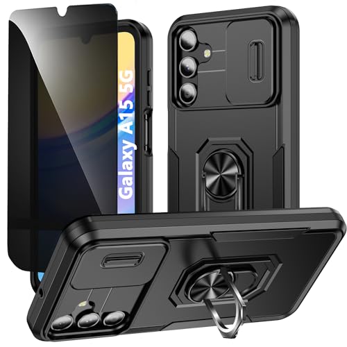 TXXO Schutzhülle für Samsung Galaxy A15 5G/4G, mit Ring, Privatsphäre, Displayschutzfolie für Samsung A15, mit Kamera-Abdeckung, Militärqualität, stoßfest, kratzfest, Anti-Spionage-Schutzhülle für von TXXO
