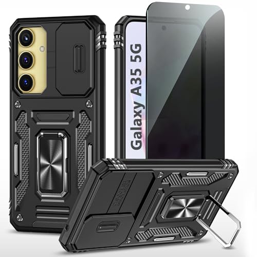 TXXO Schutzhülle für Samsung Galaxy A35 5G, mit Sichtschutz, für Samsung A35, Handyhülle mit Ring und Kamera-Abdeckung, militärisch, stoßfest, kratzfest, Anti-Spionage-Schutzhülle für Galaxy A35, von TXXO