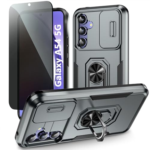 TXXO Schutzhülle für Samsung Galaxy A54 5G, mit Sichtschutz, für Samsung A54, Handyhülle mit Ring und Kameraabdeckung, militärisch, stoßfest, kratzfest, Anti-Spionage-Hülle für Galaxy A54, Grau von TXXO