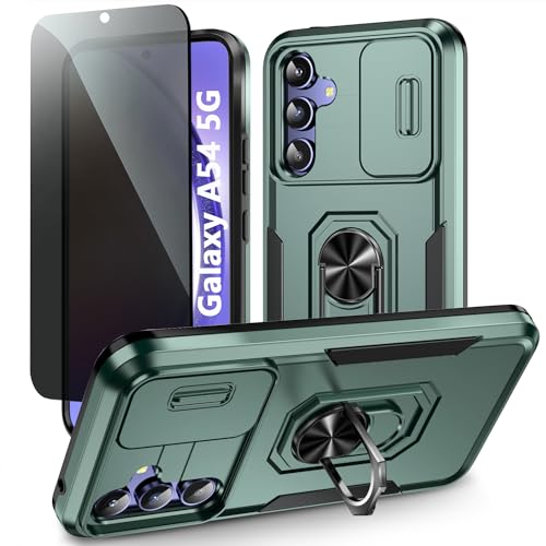 TXXO Schutzhülle für Samsung Galaxy A54 5G, mit Sichtschutz, für Samsung A54, Handyhülle mit Ring und Kameraabdeckung, militärisch, stoßfest, kratzfest, Anti-Spionage-Hülle für Galaxy A54, Grün von TXXO
