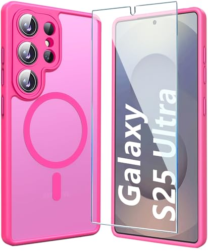 TXXO Schutzhülle für Samsung Galaxy S25 Ultra, Galaxy S25 Ultra mit Displayschutzfolie [Kameraschutz], schlanke, stoßfeste Schutzhülle für Samsung S 25 Ultra, für Damen und Mädchen, Hot Pink von TXXO