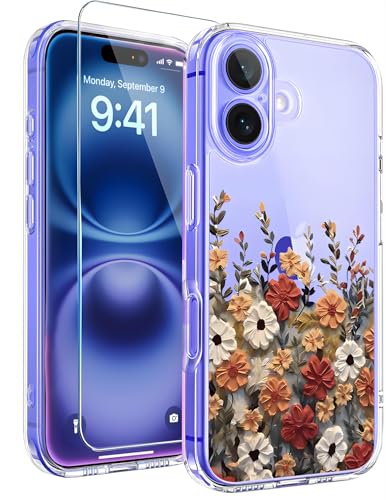 TXXO Schutzhülle für iPhone 16 Plus, transparent, Blumen, Blumen-Design, mit Displayschutzfolie, Kameraschutz, schlanke, stoßfeste Handyhülle für iPhone 16 Plus, für Damen und Mädchen, Blumen-Design TXXO Schutzhülle für iPhone 16 Plus, transparent, Blumen, Blumen-Design, mit Displayschutzfolie, Kameraschutz, schlanke, stoßfeste Handyhülle für iPhone 16 Plus, für Damen und Mädchen, Blumen-Design von TXXO