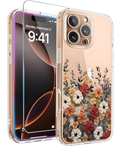 TXXO Schutzhülle für iPhone 16 Pro, klare Blumen, Blumenmuster, mit Displayschutzfolie, Kameraschutz, schlanke, stoßfeste Handyhülle für iPhone 16Pro, für Damen und Mädchen, Blumen-Design TXXO Schutzhülle für iPhone 16 Pro, klare Blumen, Blumenmuster, mit Displayschutzfolie, Kameraschutz, schlanke, stoßfeste Handyhülle für iPhone 16Pro, für Damen und Mädchen, Blumen-Design von TXXO