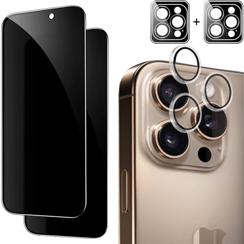 TXXO Sichtschutz Schutzfolie für iPhone 16 Pro 6,3 Zoll mit KameraSchutz für iPhone 16 Pro Anti-Spähen Gehärtetes Glas Displayschutz kratzfestes, 9H Härte Bläschenfrei Hüllenfreundlich - 2 +2 Stück TXXO Sichtschutz Schutzfolie für iPhone 16 Pro 6,3 Zoll mit KameraSchutz für iPhone 16 Pro Anti-Spähen Gehärtetes Glas Displayschutz kratzfestes, 9H Härte Bläschenfrei Hüllenfreundlich - 2 +2 Stück von TXXO