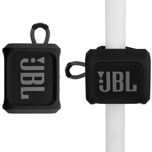 Silikon-Schutzhülle für JBL Go 3 tragbare Lautsprecher Reise Tragetasche Schutzhülle Lautsprecher Abdeckung mit Fahrradlautsprecher-Halterung (schwarz) von TXesign