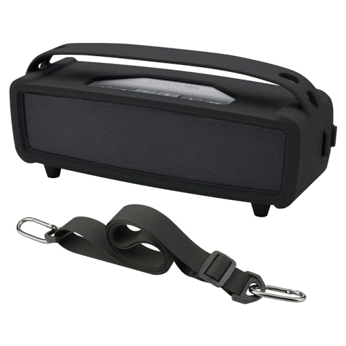 TXEsign Silikon-Schutzhülle für Bose SoundLink Mini/Mini II tragbaren Lautsprecher, Reise-Tragetasche mit Schultergurt, Griff, Staubschutzstecker für Bose SoundLink Mini II (schwarz) von TXesign