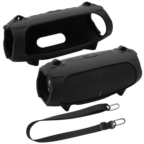 TXEsign Silikon-Schutzhülle für JBL Charge 5 tragbaren Lautsprecher, Reise-Tragetasche, Schutzhülle mit Schultergurt, vollständiger Schutz für JBL Charge 5 Zubehör (schwarz) von TXesign