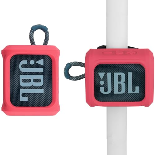 TXesign Silikonhülle für JBL Go 3 Tragbarer Lautsprecher mit abnehmbarem Gurt für Fahrrad Golfwagen Reise Tragetasche Schutzhülle Lautsprecher Abdeckung (rot) von TXesign
