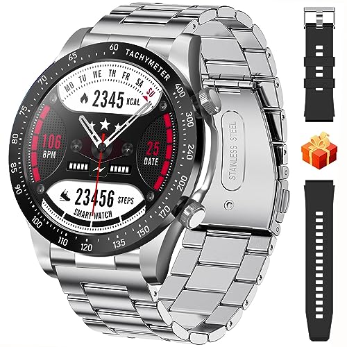 TYBERLEY Smartwatch Herren 1,43 Zoll AMOLED Anruf Bluetooth Fitness Tracker IP68 Wasserdicht Herzfrequenzmonitor Schlafmonitor Uhr für Android iOS Sport Smartwatch (Silber Schwarz) von TYBERLEY