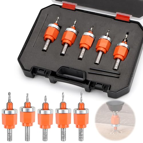 TYBYBB Senker Holz Senkbohrer Bohrsenker Holzbohrer Vorbohrer mit Senker und Tiefenanschlag Vorbohren Senkkopf Bohrer Tiefenstopp Countersink Drill Bits Set Senklochbohrer für Holz Kunststoff von TYBYBB