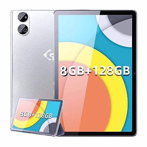 Android Tablet 10.1" Zoll 8 GB+128 GB (1TB TF), Octa-Core, 2,5GHz, 8MP+13MP Kamera,4G LTE, WiFi, Type-C (Silber, 128GB) von TYD