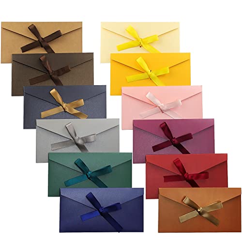 TYFYH 24 Stück Kraftpapier Umschläge, Retro Kraftpapier Perlglanzpapier Umschlag Farbige Umschlag mit Bändern für Party-Geschenkkarten Grußkarten Einladung (12 Farben) von TYFYH