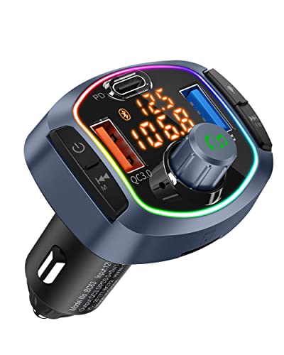 Auto MP3 Player TYKEVO Bluetooth Autofeuerzeug FM Transmitter mit Zwei USB Anschlüssen (Quick Charge QC 3.0 18W, Pen Drive) Typ C PD 18W, TF Kartensteckplatz Anzeige mit Batteriespannung von TYKEVO