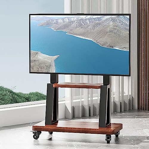 50 55 60 65 70 Zoll TV-Ständer auf Rädern, höhenverstellbar, robuster mobiler TV-Wagen für 32–75 Zoll LED-LCD-Bildschirm mit flachem, gebogenem Panel (Farbe: Schwarz) von TYLDBNF