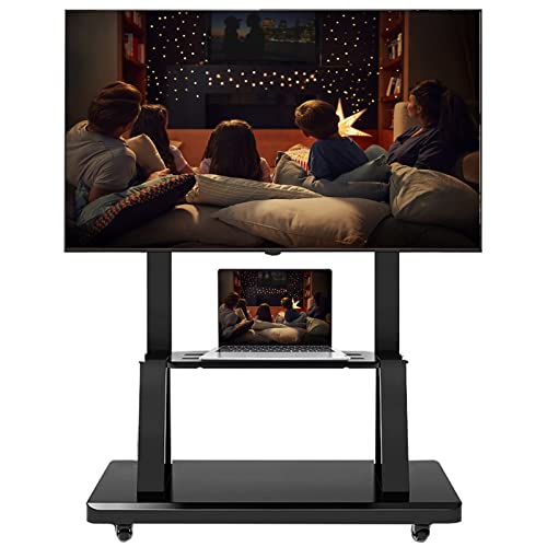 Mobiler TV-Bodenständer/Wagen auf Rädern für zu Hause, passend für 75/70/65/60-Zoll-Flachbildschirme, freistehender Universal-TV-Rollwagen aus schwarzem Metall Mobiler TV-Bodenständer/Wagen auf Rädern für zu Hause, passend für 75/70/65/60-Zoll-Flachbildschirme, freistehender Universal-TV-Rollwagen aus schwarzem Metall von TYLDBNF