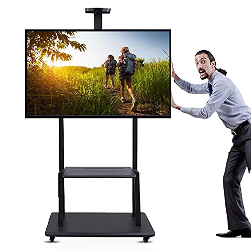 Rollbarer TV-Wagen, mobiler TV-Ständer für 40-65-Zoll-Flachbildschirme, Verstellbarer Boden-TV-Display-Ständer mit Lagerung und Rädern, Schlafzimmer, Wohnzimmer, Büro, Schule von TYLDBNF
