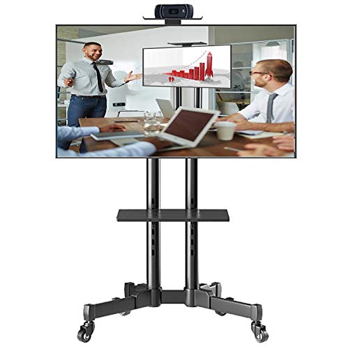Universeller drehbarer TV-Ständer auf Rädern, passend für 32/42/43/50/55/65/70 Zoll LED-LCD-Fernseher, höhenverstellbarer mobiler TV-Bodenwagen mit 2 Ablageflächen, Schwarz Universeller drehbarer TV-Ständer auf Rädern, passend für 32/42/43/50/55/65/70 Zoll LED-LCD-Fernseher, höhenverstellbarer mobiler TV-Bodenwagen mit 2 Ablageflächen, Schwarz von TYLDBNF