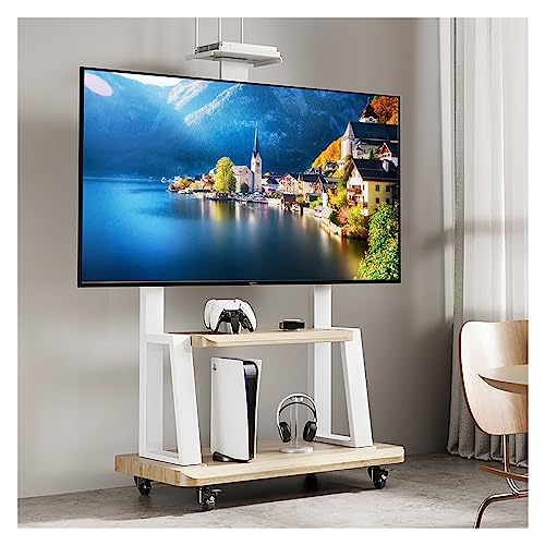 Weiße Moderne TV-Ständer für Wohnzimmer/Schlafzimmer/Büro, passend für 75 65 70 60 55 50 32 Zoll Bildschirme, robuster mobiler TV-Wagenständer auf Rädern (Farbe: Stil1) von TYLDBNF