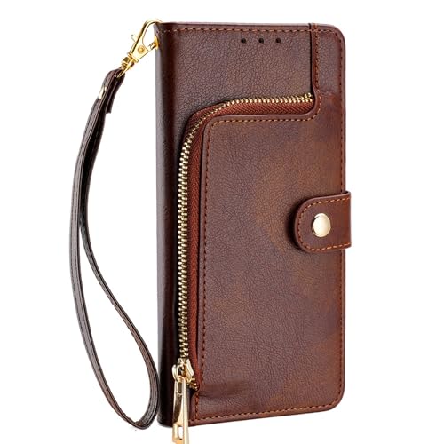 TYLYJSU Kartenhalter Hülle Für Samsung Galaxy S25 Edge, Leder Geldbörse Handyhülle mit Handyband Klappbare Ganzkörper Schutzhülle Anti-Fingerabdruck,Braun,S25 Edge von TYLYJSU