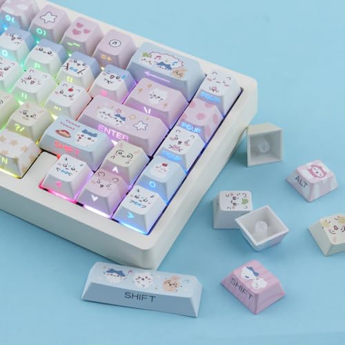 TYRIXKI 26 Tasten, PC-Tastenkappen, transparent, personalisierbar, Mao-Profil, niedlich, schwarz, rosa, Katze, transparente Tastenkappe für DIY-Kirsch-MX-Swites, mechanische Tastaturen TYRIXKI 26 Tasten, PC-Tastenkappen, transparent, personalisierbar, Mao-Profil, niedlich, schwarz, rosa, Katze, transparente Tastenkappe für DIY-Kirsch-MX-Swites, mechanische Tastaturen von TYRIXKI